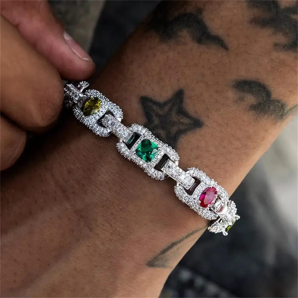TBTK Cluster Mariner Chain Necklace Iced Out 5A+ Multi Color Cubic Zircon Gemstone Luxury Bracelet Hiphop Jewelry