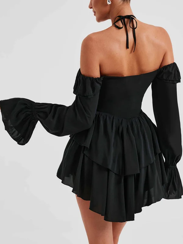 

Low Cut Long Sve Jumpsuit ort Skirt High Waist Nine Points Pants Silk Fabric Summer 2025 Women's One-Piece Suit