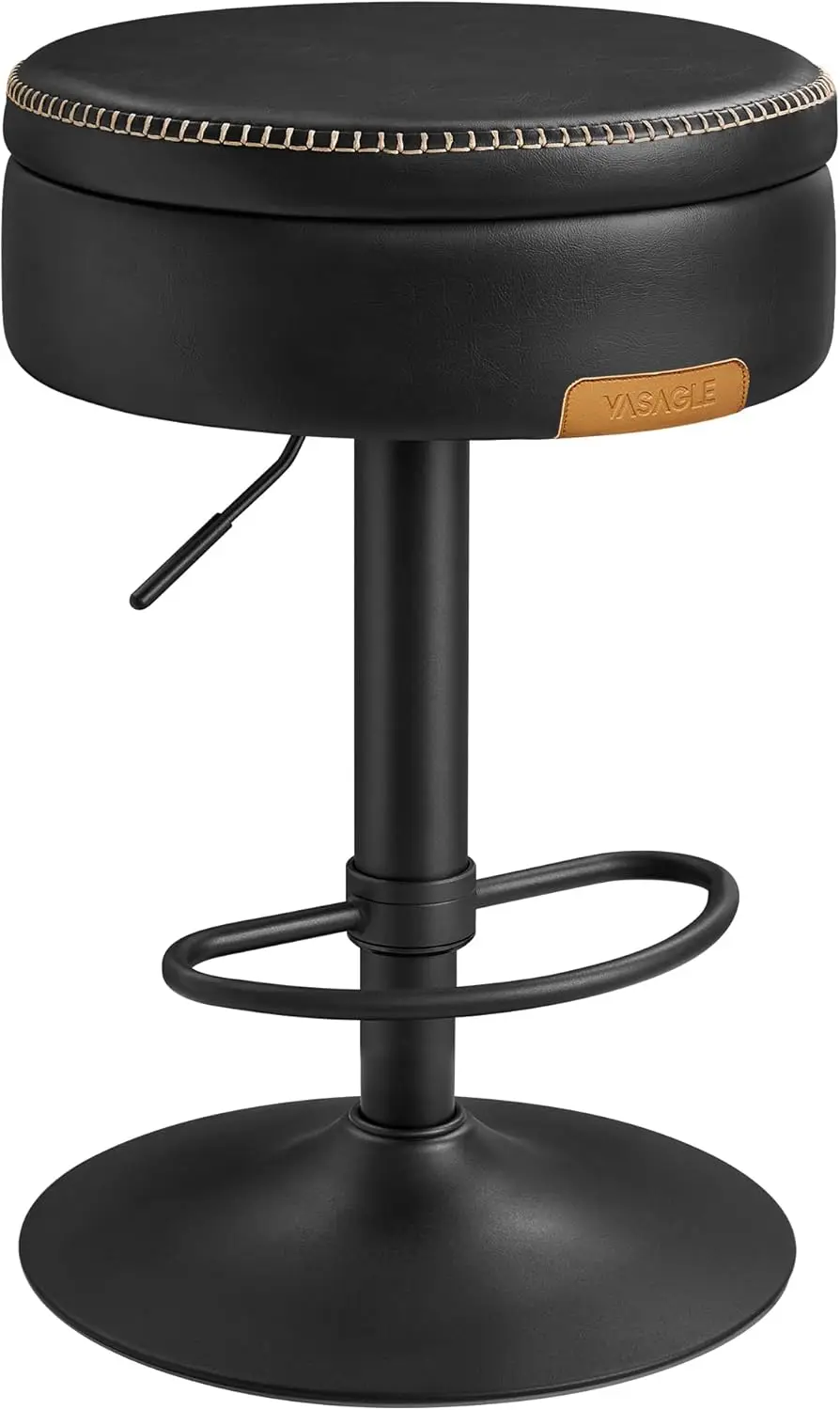 

Adjustable Swivel Bar Stool with Storage, Modern Kitchen Seat in Black Leather