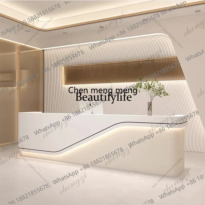 EE182 Modern Simple Reception Desk Nordic Cream Style Beauty Salon Center Cashier Counter Display Rack Office Furniture comptoir
