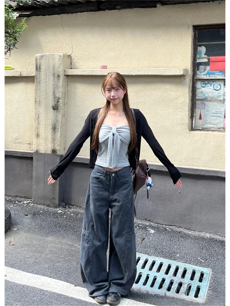 

Korean Sle Women's Pure Color Sun Protection Cardigan Set Faionable Vest Trendy Casual Wear High Waist Autumn Wear