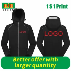 Jaqueta masculina ao ar livre com logotipo personalizado, casaco à prova de vento, impermeável, Sportswear, impresso DIY, zíper, turismo, outono e inverno