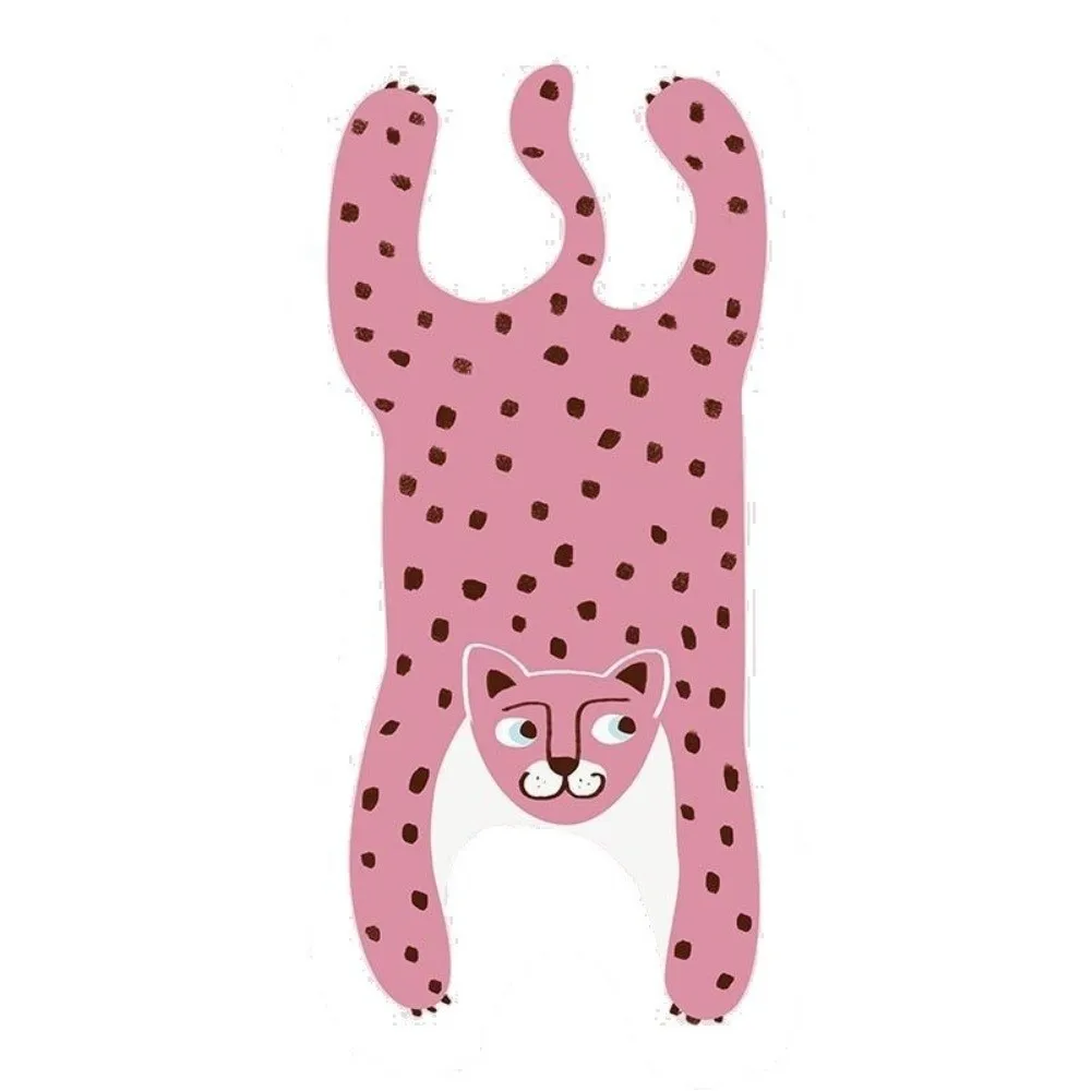 Durable Non-Slip Faux Cashmere Rug Soft Texture Wear Resistant Floor Mat Cartoon Leopard Floor Rug Bedroom Bedside