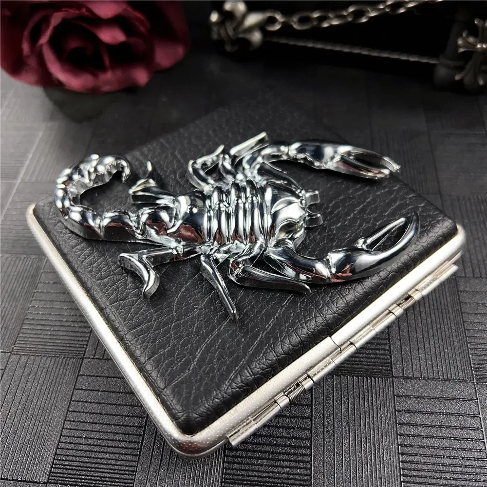 

Metal Scorpion Leather 20pcs Cigarette Case Dark Style Lighter Gift Box Creative Personalised Automatic Cigarette Case