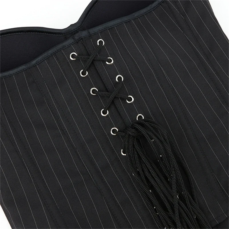 Sexy Women Corset Bustiers Strapless With Bra Black Striped Corsets Office Lady Corselet Gothic Side Zipper Korsett Lingerie