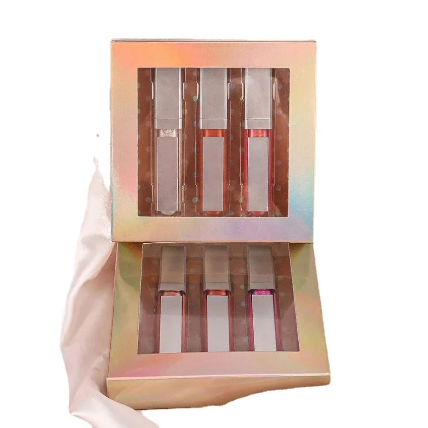 Label pribadi 3 buah/Set Kit lipstik cair pelembap tahan lama mudah dipakai nutrisi bibir seksi alat Makeup kecantikan massal