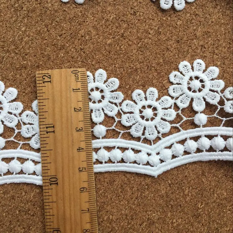 5CM Wide Beautiful White Cotton Embroidered Flowers Lace Fabric Wedding Dress Decorative Lace Edging Trim Ribbon Sewing Guipure