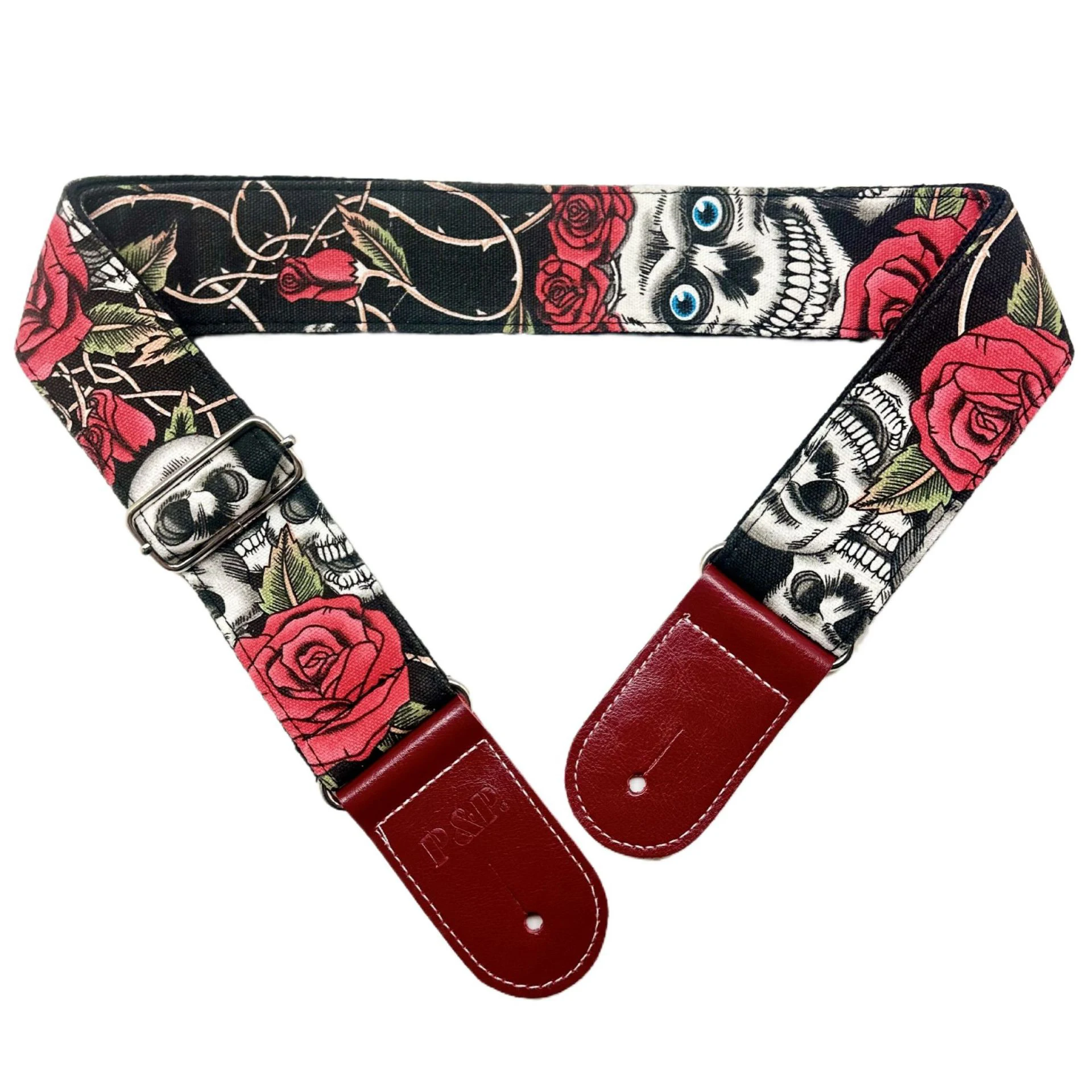 

Гитарный ремень/бас-ремешок, хлопковый ремень шириной 5 см для акустической/электрической/бас-гитары, красивая роза с крутым рисунком черепа