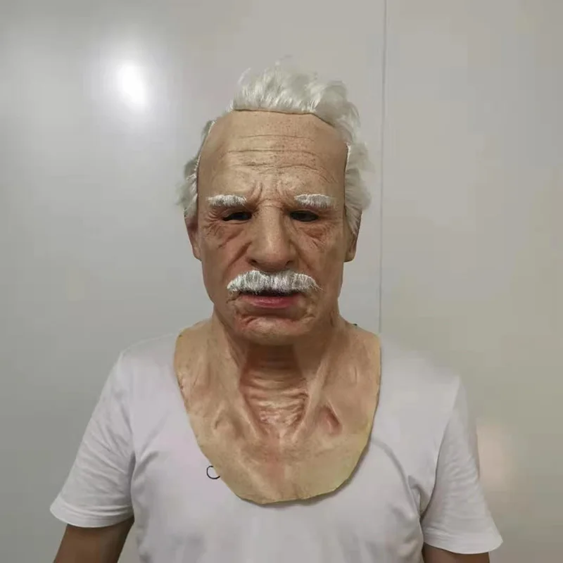 Halloween Realistic Portable Scary Old Man Latex Mask Silicone Facewear Full Face Covering with Hair Halloween Cosplay