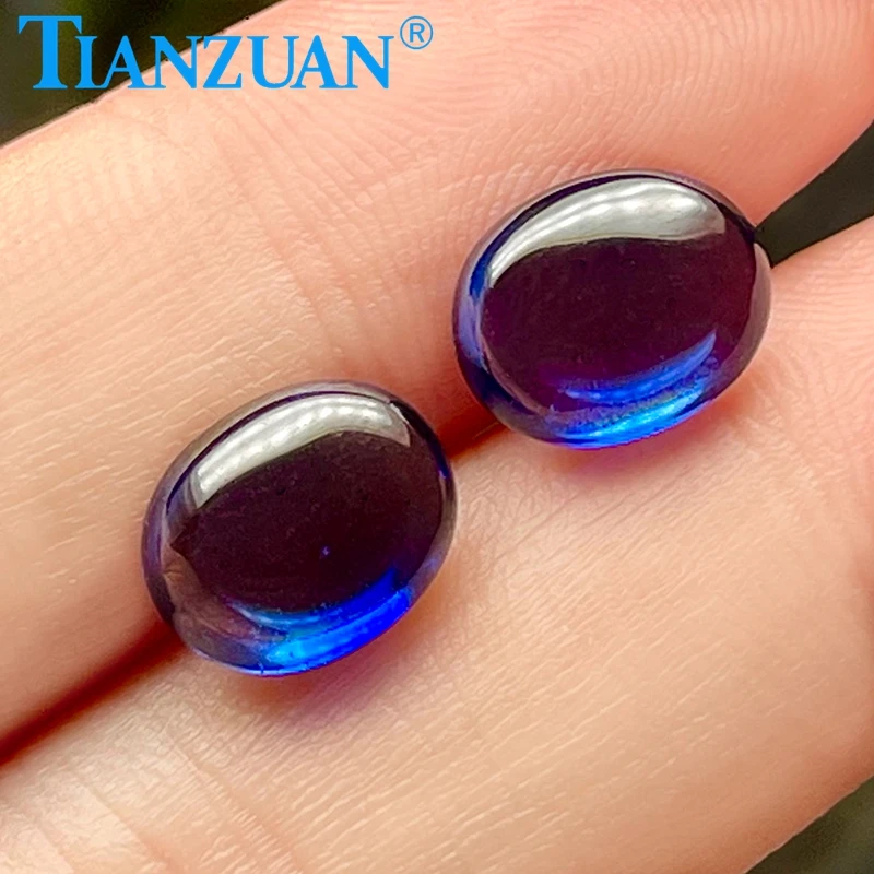 9x11mm 4.8ct Cabochon Cut Oval Shape Blue Color Sapphire Corundum Stone Loose Beads For Jewelry Making DIY Material
