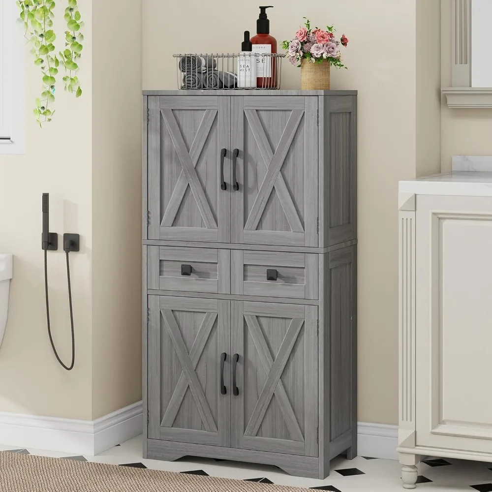 

Шкаф для хранения в ванной комнате в фермерском доме с двумя ящиками и дверцами сарая, кухонный шкаф для кладовой, отдельно стоящий шкафчик для хранения