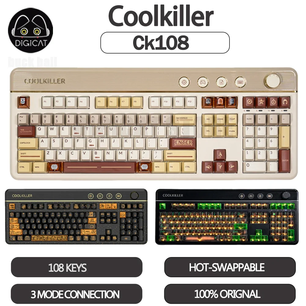 Coolkiller Ck108 Mechanical Keyboard 3Mode USB/2.4G/Bluetooth Wireless Magnetic Switch Keyboard Hot-Swap Custom Gaming Keyboards