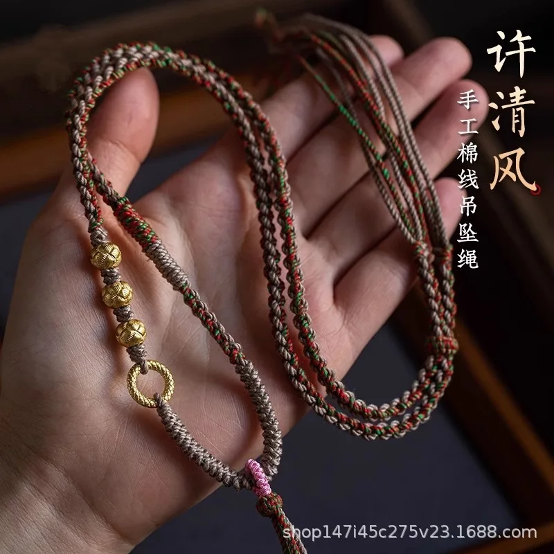 

Tibetan Hand Rolled Cotton Neck Pendant Necklace Ethnic Style Tangka Buddha Brand All Handmade Accessories Hanging Rope Lucky J