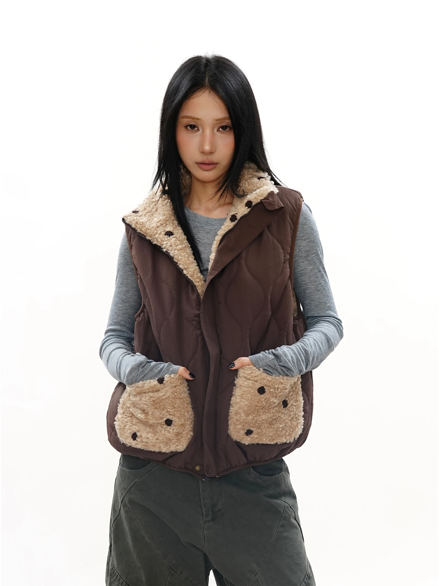 

Двусторонний клетчатый жилет из овечьего вельвета для мужчин и женщин, осенне-зимний, новый, теплый, для многослойного ношения, с воротником-стойкой