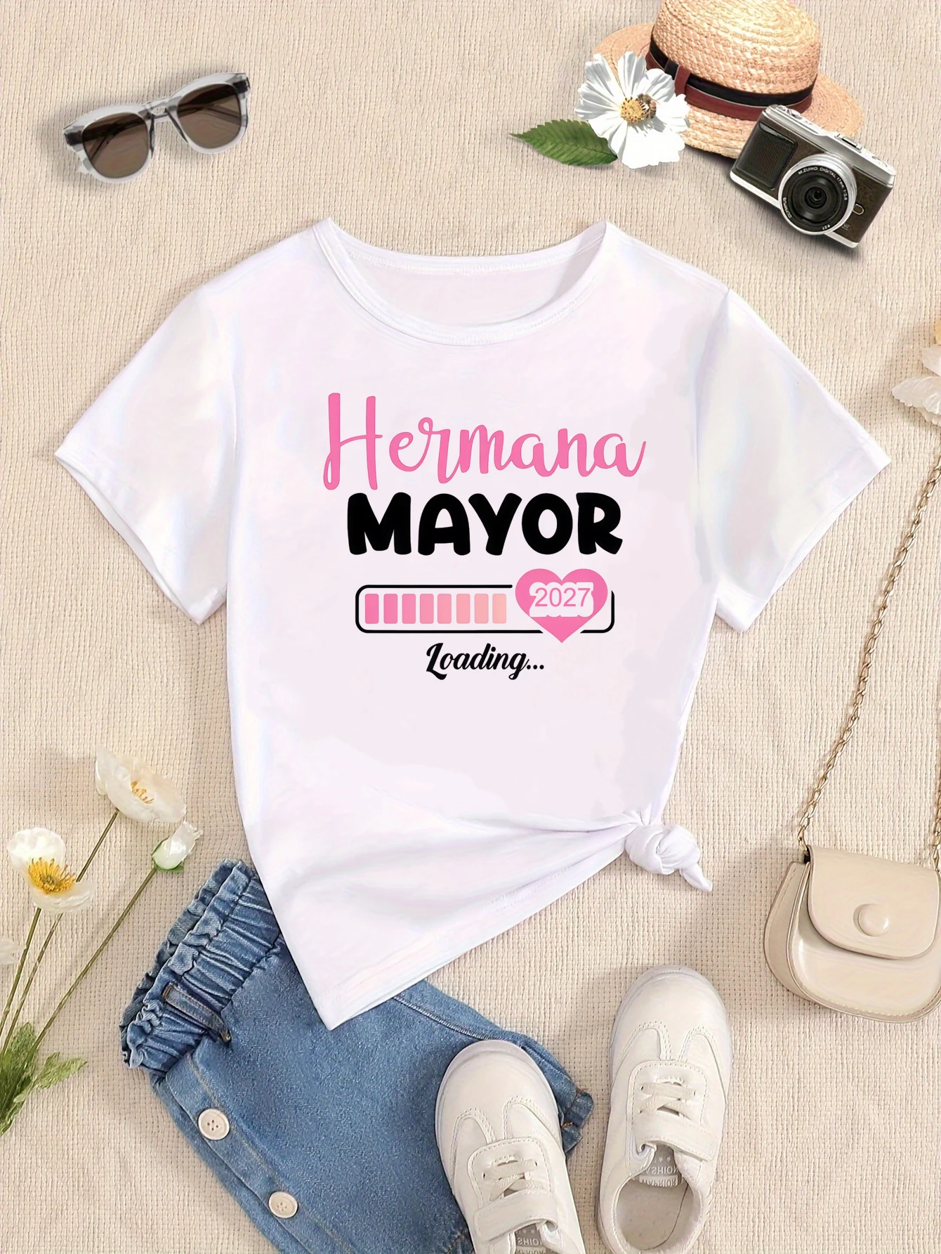 

Big Sister Loading 2027 Printed T Shirt Girls Pregnancy Announcement T-Shirt Summer Short Sleeve T-Shirt Funny Kids Clothes