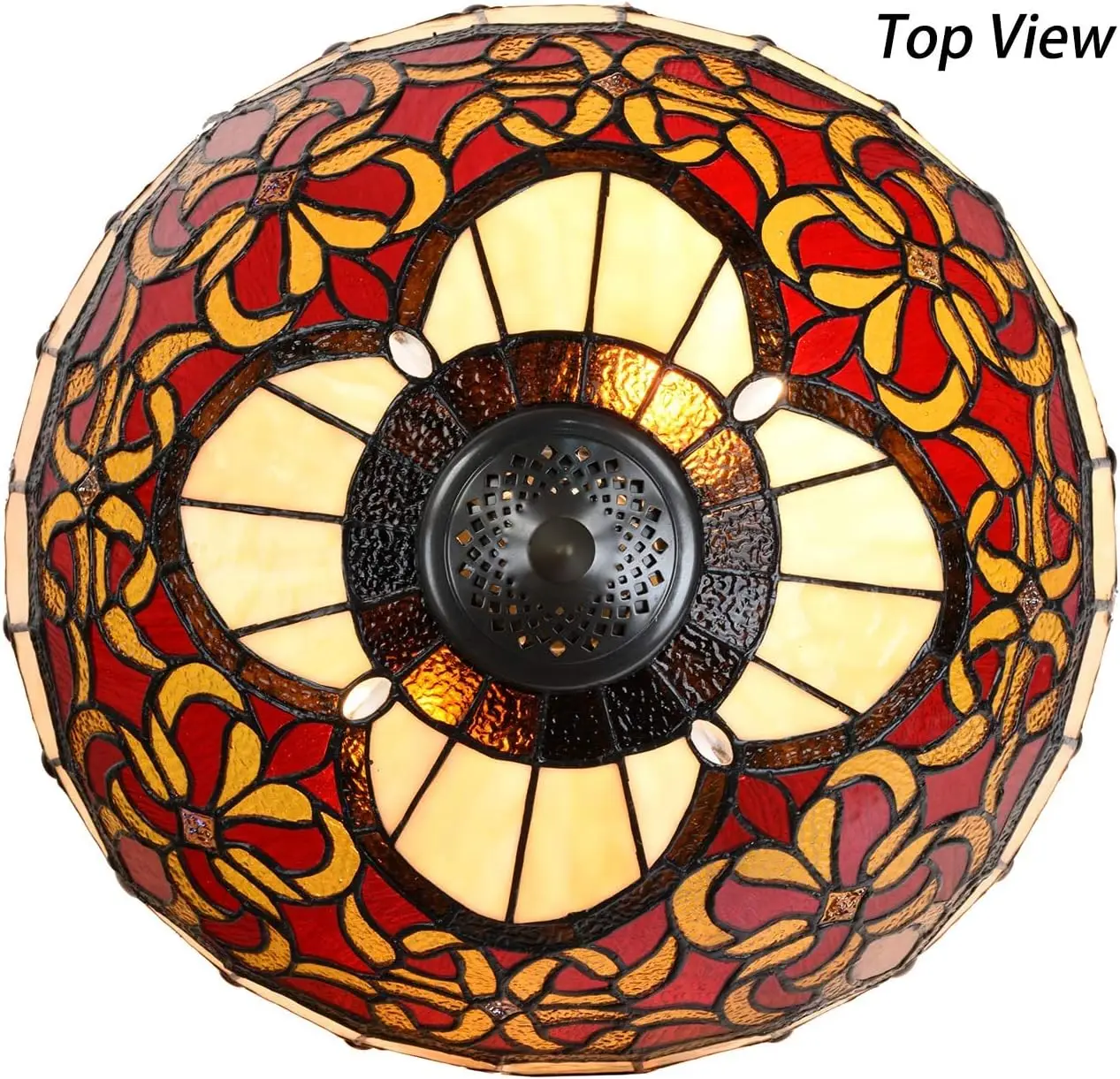 L10802 Baroque Tiffany Style Stained Glass Table Lamp Lighted Base For Living Room Bedside Home Decoration (16-Inch, Red)