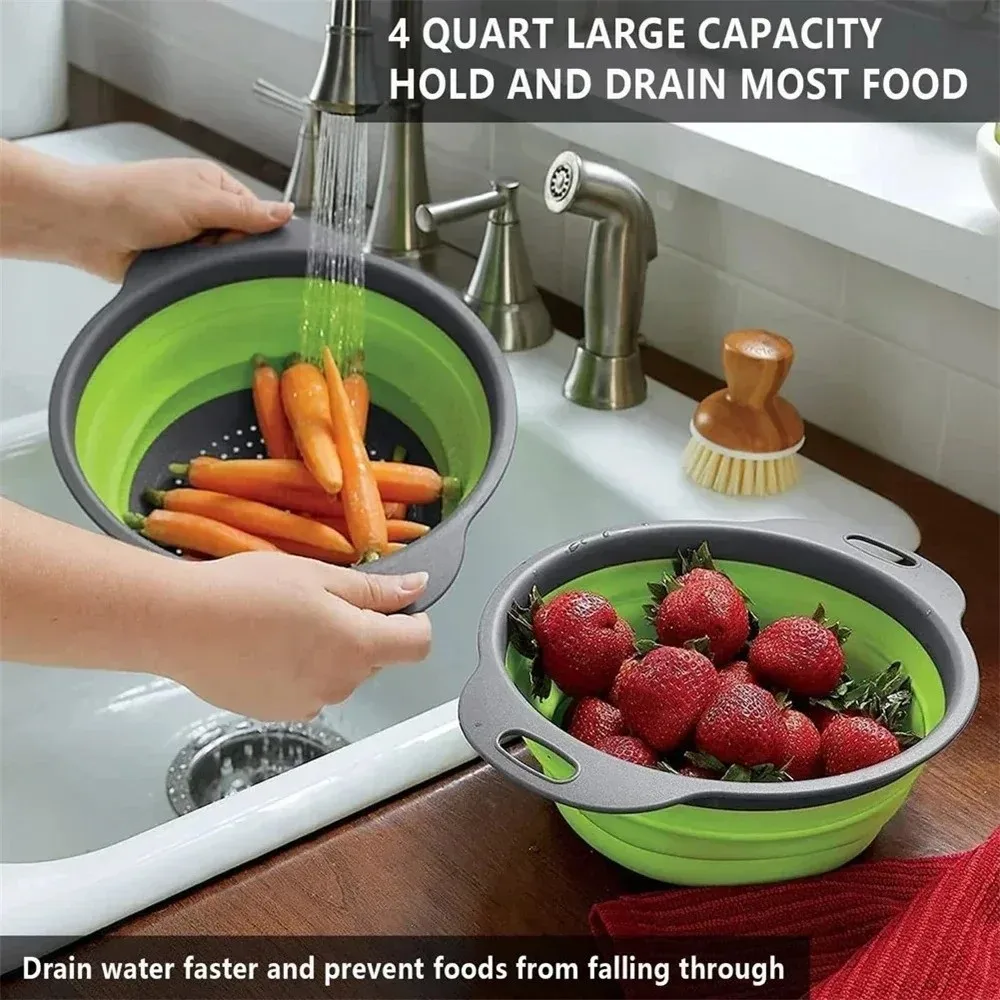 Cesta Escurridora Plegable de Silicona, Dispositivo de Drenaje Multifuncional, Cesta para Lavar Frutas y Verduras, Colador Plegable de Grado Alimenticio