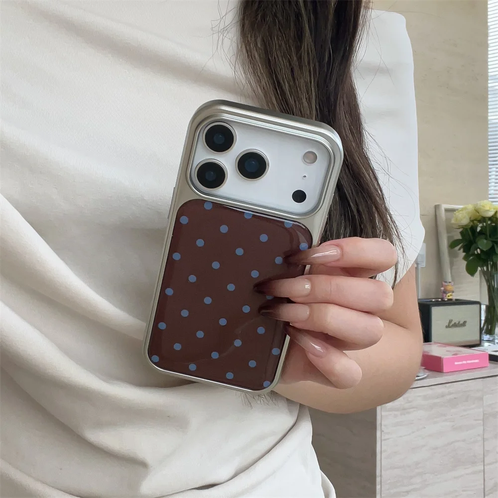 كوريا INS بسيط الأزرق البني البولكا نقطة الفضة جراب هاتف آيفون 17 13 14 15 برو ماكس 16 برو Fundas موضة غطاء مقاوم للصدمات #2