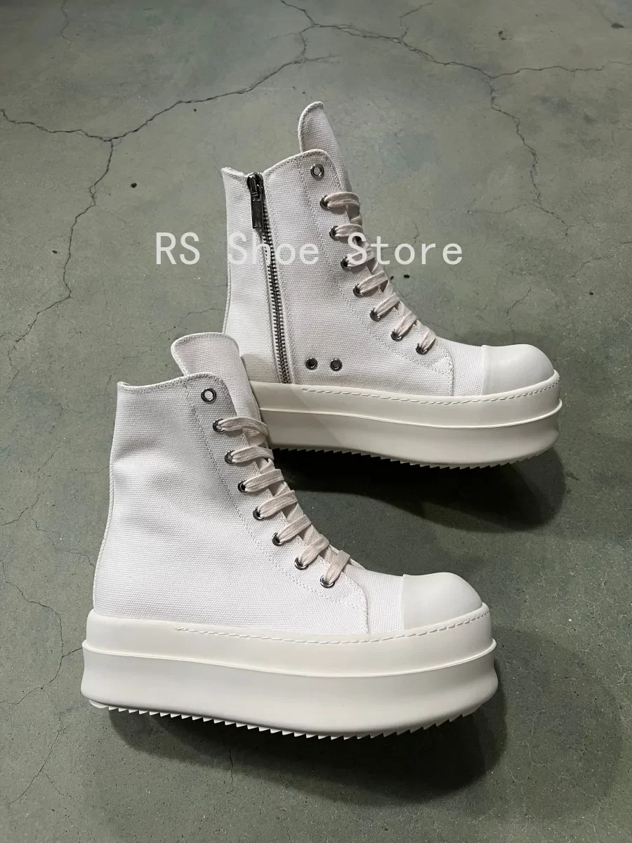 

Ro Pentagram Men Sneaker Beige Canvas Shoe Ankle Boot Lace Up Zipper 6cm Thick Sole Women High Top Casual Shoes