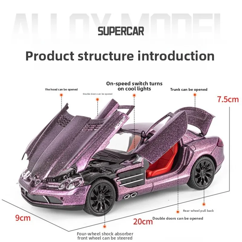 Simulatie 1:24 Schaal Benz SLR Legering Model Auto Diecast Speelgoed Voertuig met Geluid en Licht Trek Jongens Gift Collectie Miniatuur