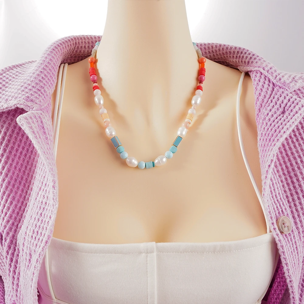 

Multi Material Combine Stainless Steel Necklace For Women Pearl Beaded Pendant Choker Bohemian y2k Accessories