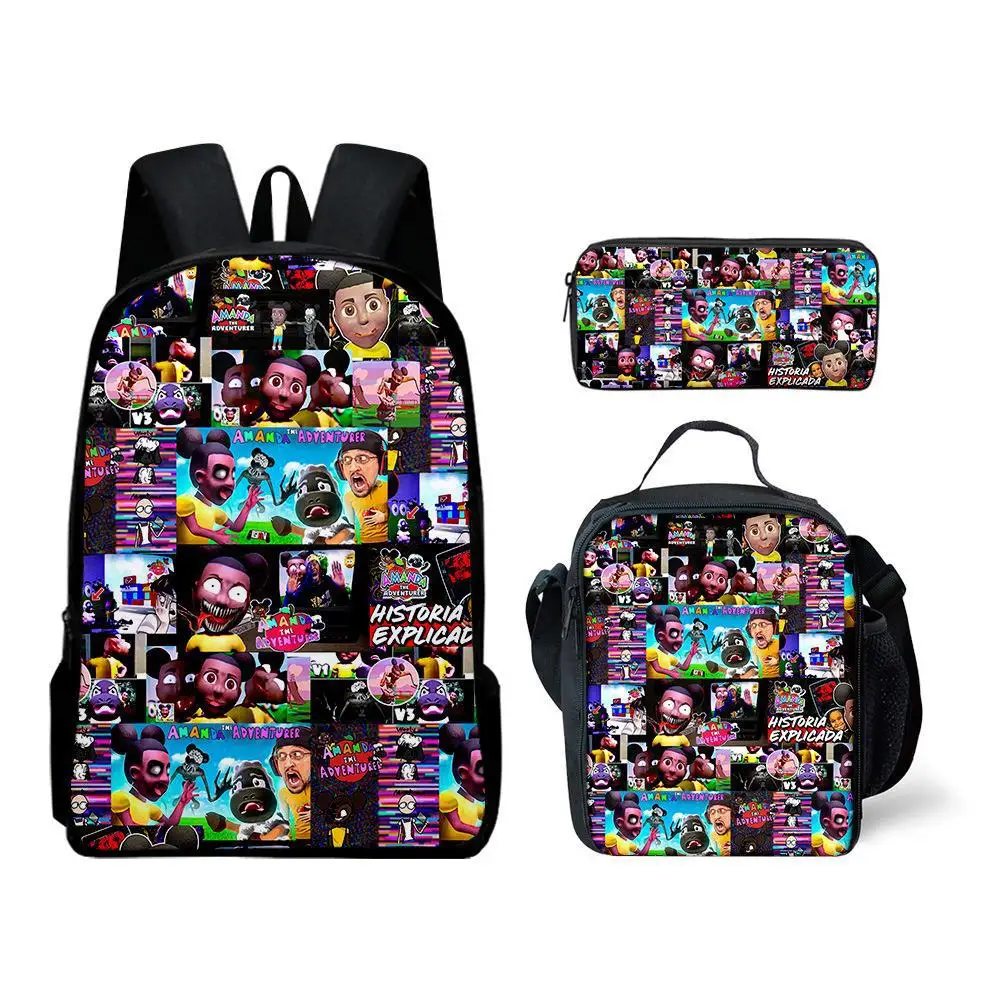 

Hip Hop Popular Funny Amanda the Adventurer 3D Print 3pcs/Set pupil School Bags Laptop Daypack Backpack Lunch bag Pencil Case