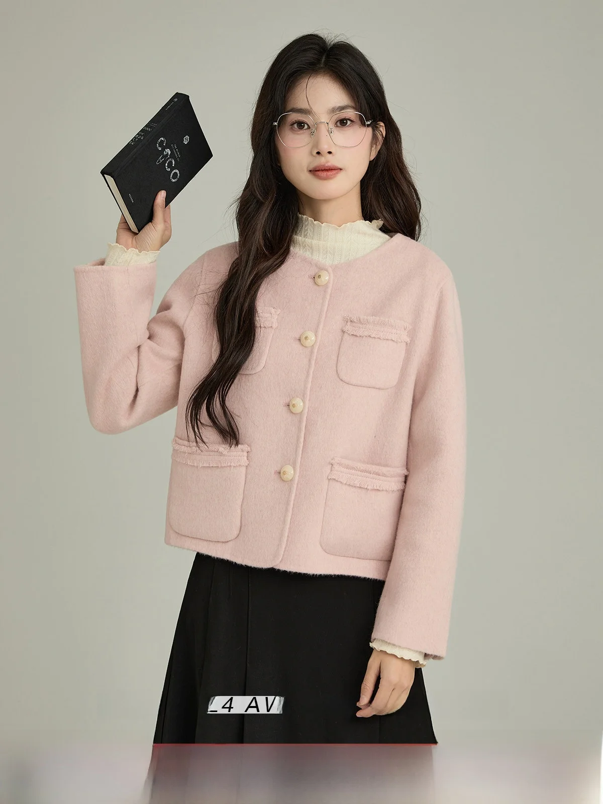 

Розовое двустороннее шерстяное пальто из кашемира с круглым вырезом: женская дизайнерская новинка, зимняя верхняя одежда для повседневной носки, эксклюзивно онлайн