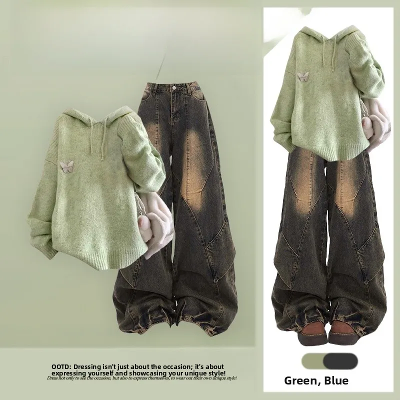 

Faionable Knitted Sweater And Jeans Two-Piece Set Autumn Collection Age-Defng Design Sensation Ele Sle by Chuananqi