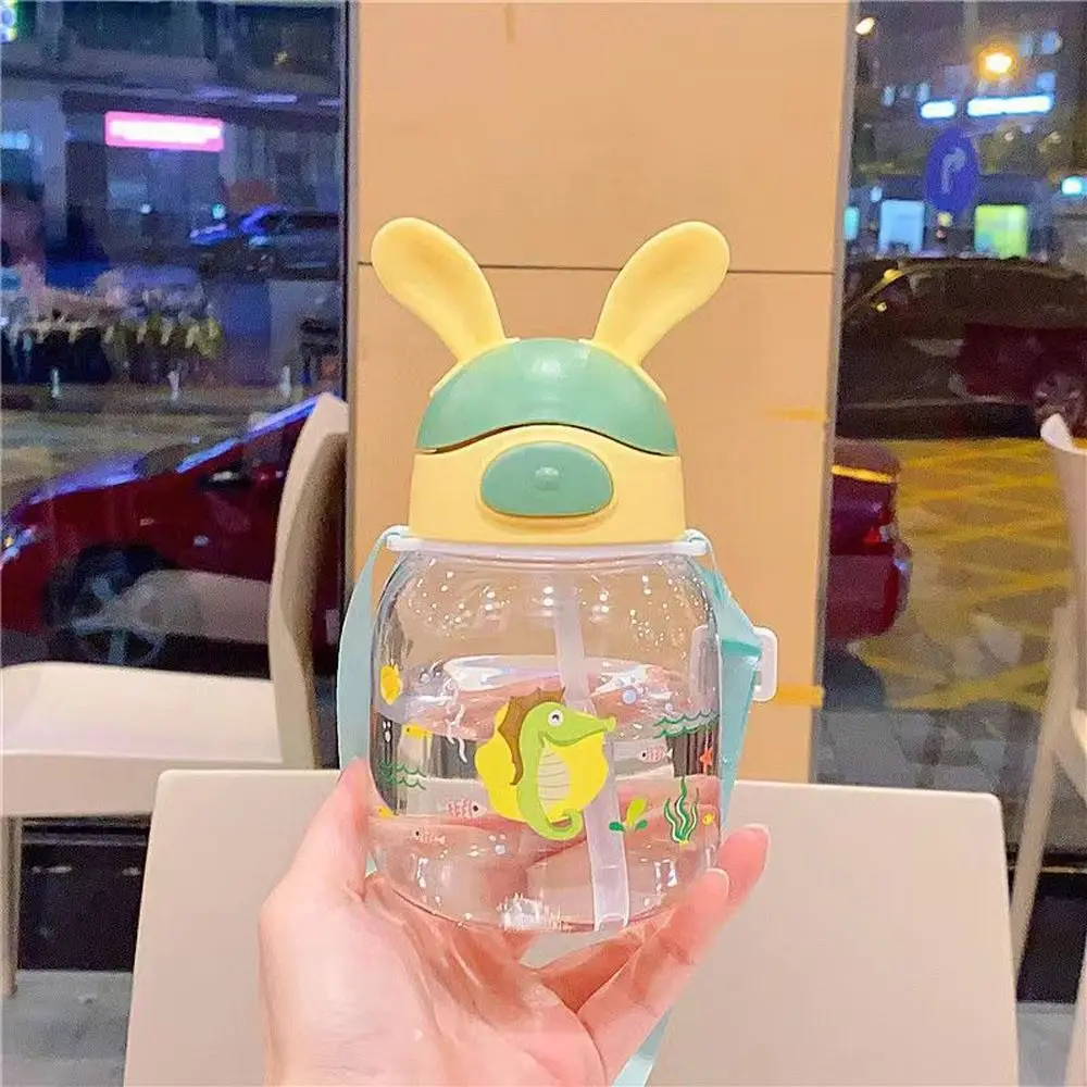 Shark With Straw Rabbit Ear Crocodile With Shoulder Strap Water Cup Kids Cup Drinking Pipette Bottle Children Water Bottle