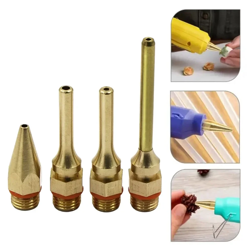 4pc Hot Glue Fine Nozzle Set Copper Tube Nozzle Repair Tool Glue Sprayer Part Heat Melt Glue Gun Universal Nozzles Adhesive Tool