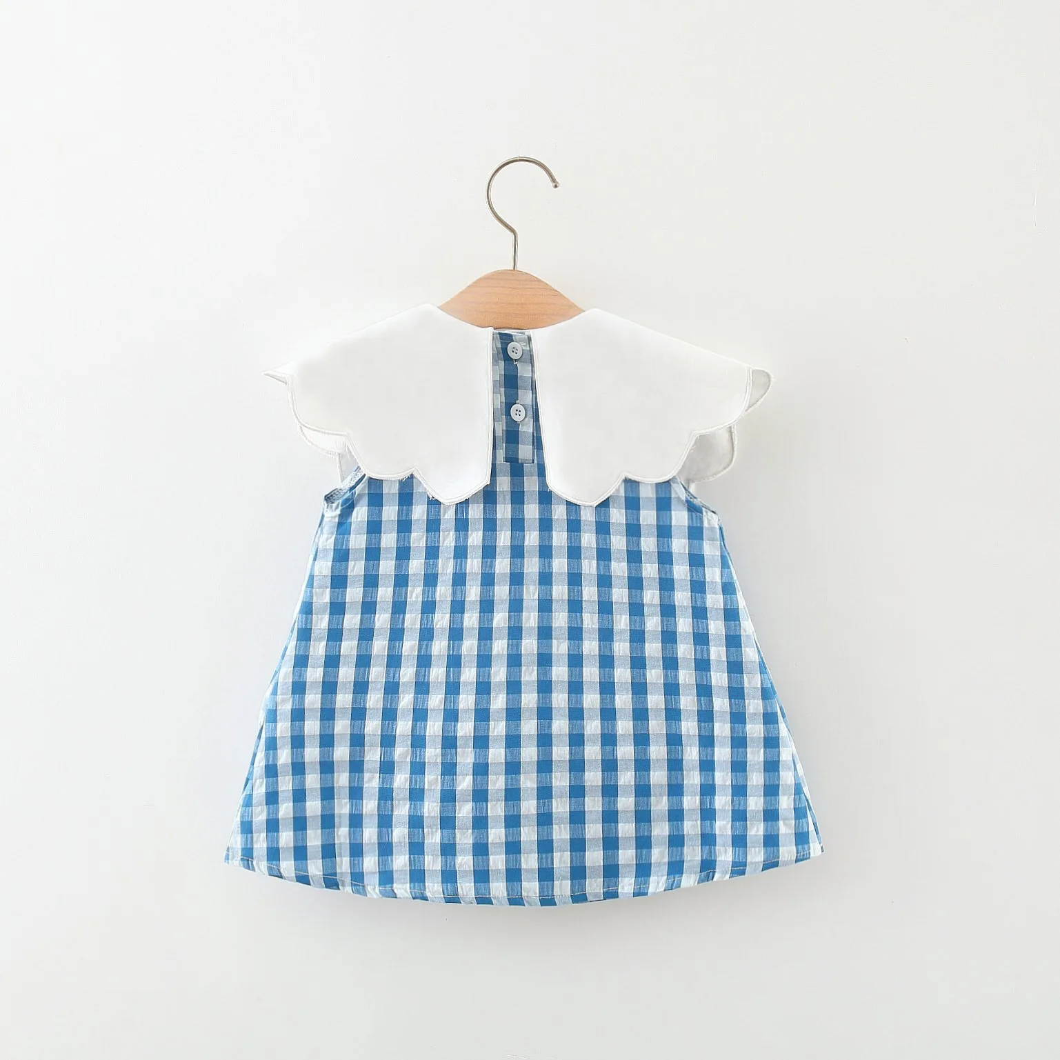 Baby Gir Dress Summer Fashion Cotton Doll Collar Dress Cute Blue Plaid Baby Dress Kids Clothes