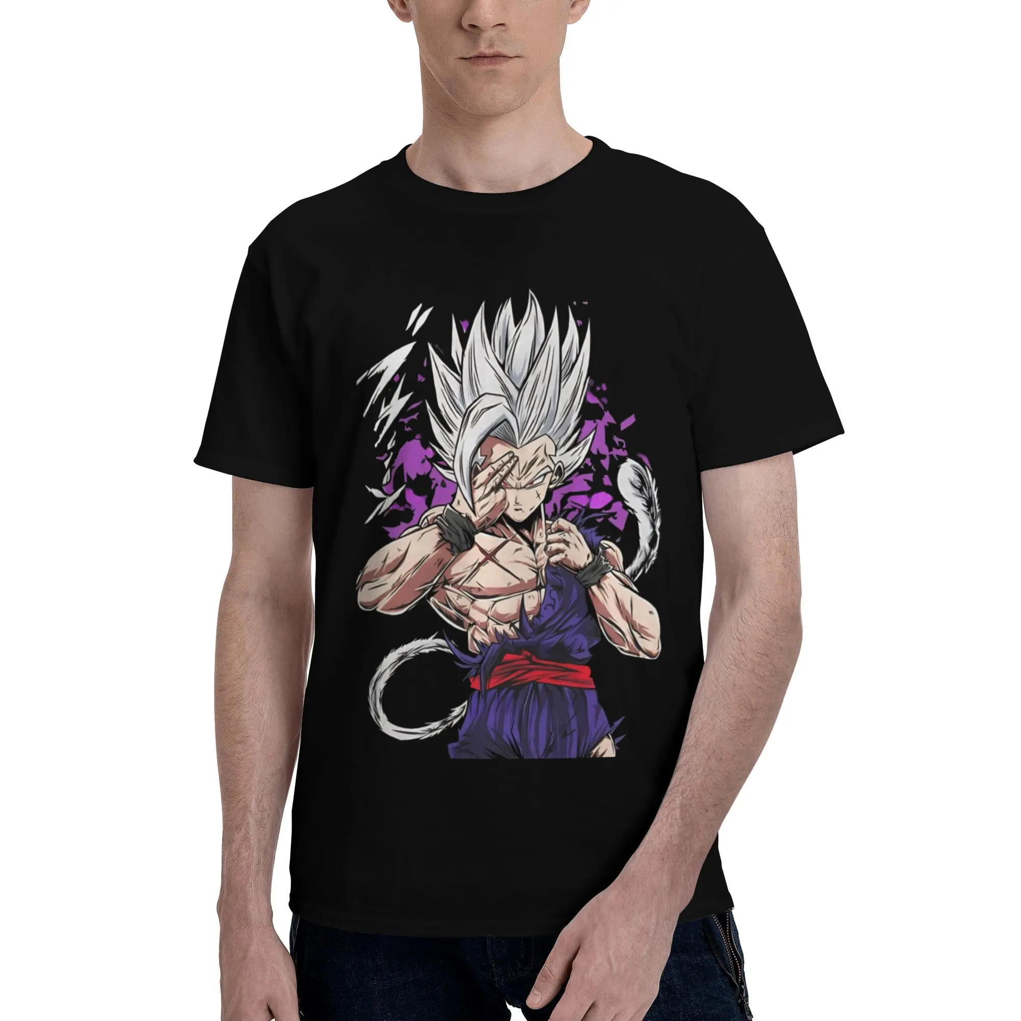 Transcendent White Hair Evolution Men's T Shirt Goku Casual Tees Short Sleeve Round Neck Pure Cotton New Arrival Clothes T-Shirt