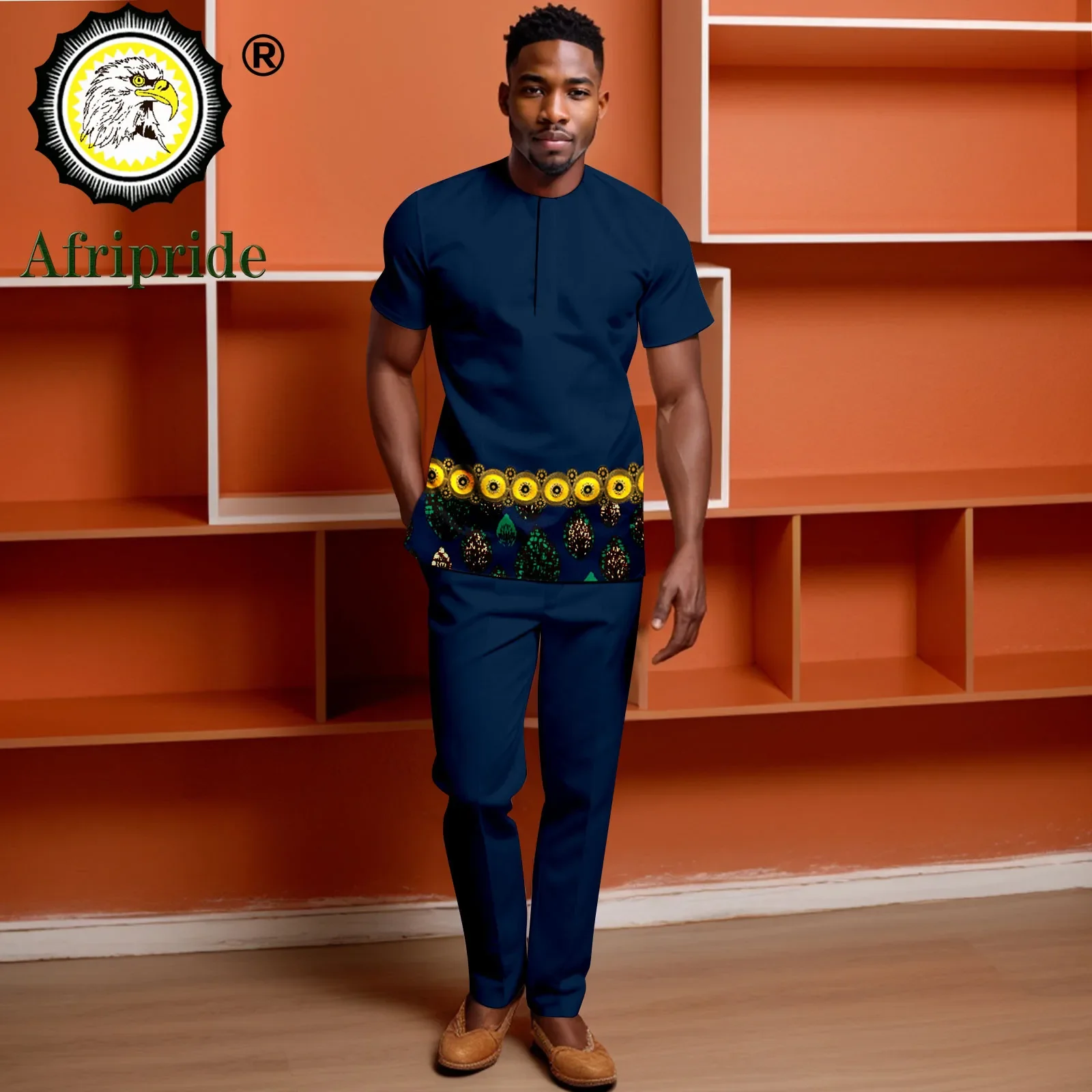 African Suits for Men Short Sleeve Print Shirts and Pants 2 Piece Set Tribal Tracksuit Plus Size Formal Outfits A2316102