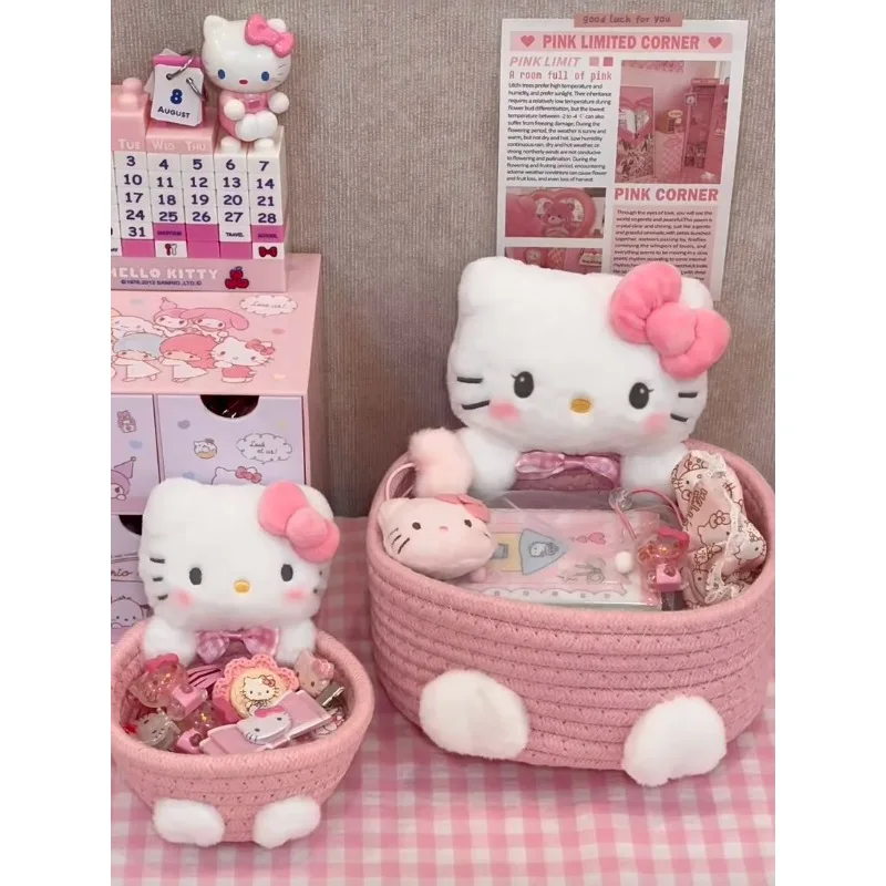 Mir de rangement Hello Kitty, joli panier de rangement, boîte de rangement de cosmétiques de dessin animé, bureau, collations, maison, fille, cadeau, nouveau