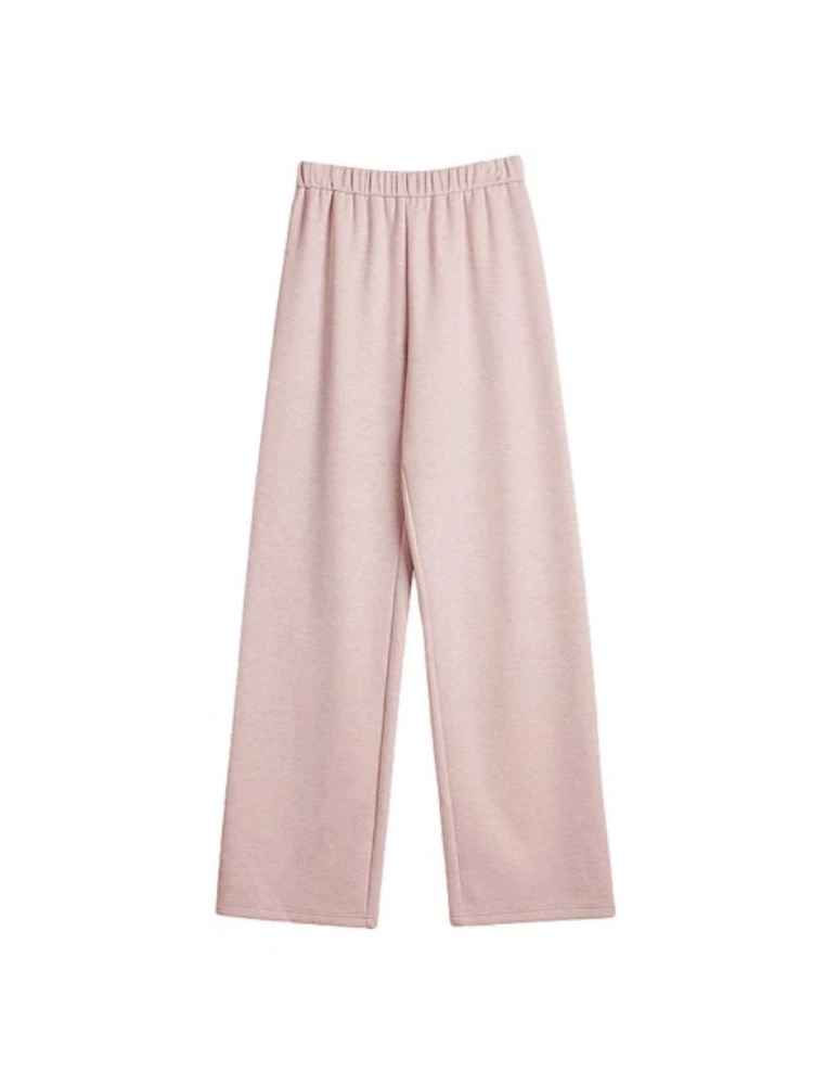 OLrain Gebreide Veelzijdige Broek voor Dames Herfst 2025, Eenvoudige Losse Rechte Broek Mode Effen Elastische Taille Broek O57QK001608