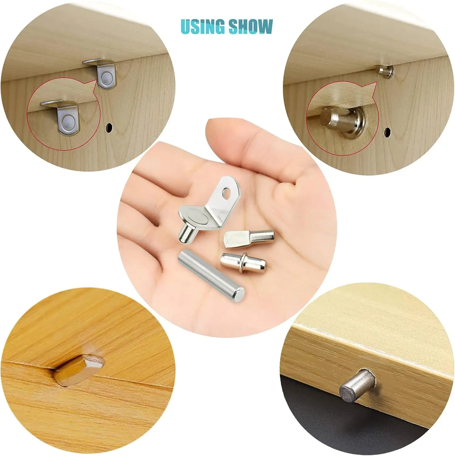 Picture 3: 120PCS Shelf Pins Kit,4 Styles Nickel Plated Shelf Support Pegs,Bookshelf Pegs Cabinet Shelf Bracket Pegs Shelf Pins Holder