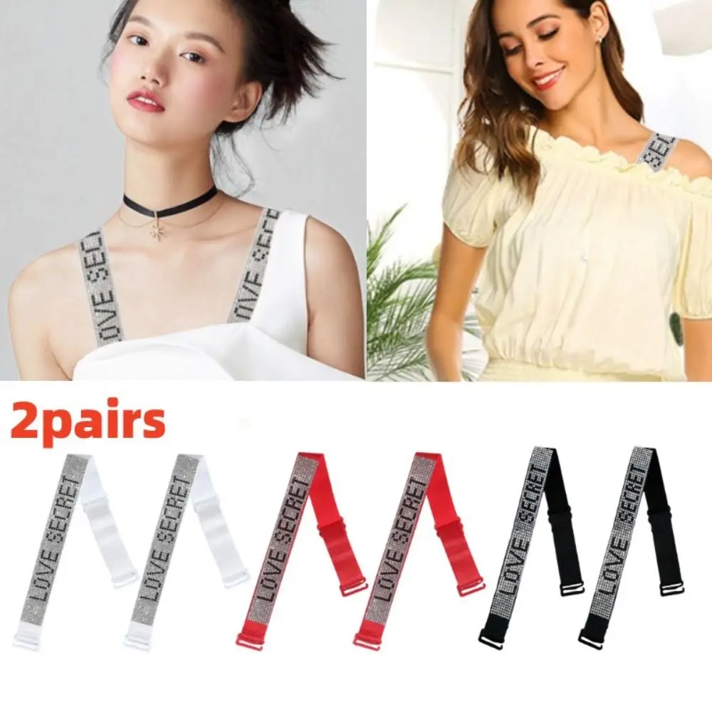 

2pairs Fashion Anti Slip Rhinestone Bra Strap Adjustable Elastic Bra Shoulder Strap Detachable Underwear Strap Women