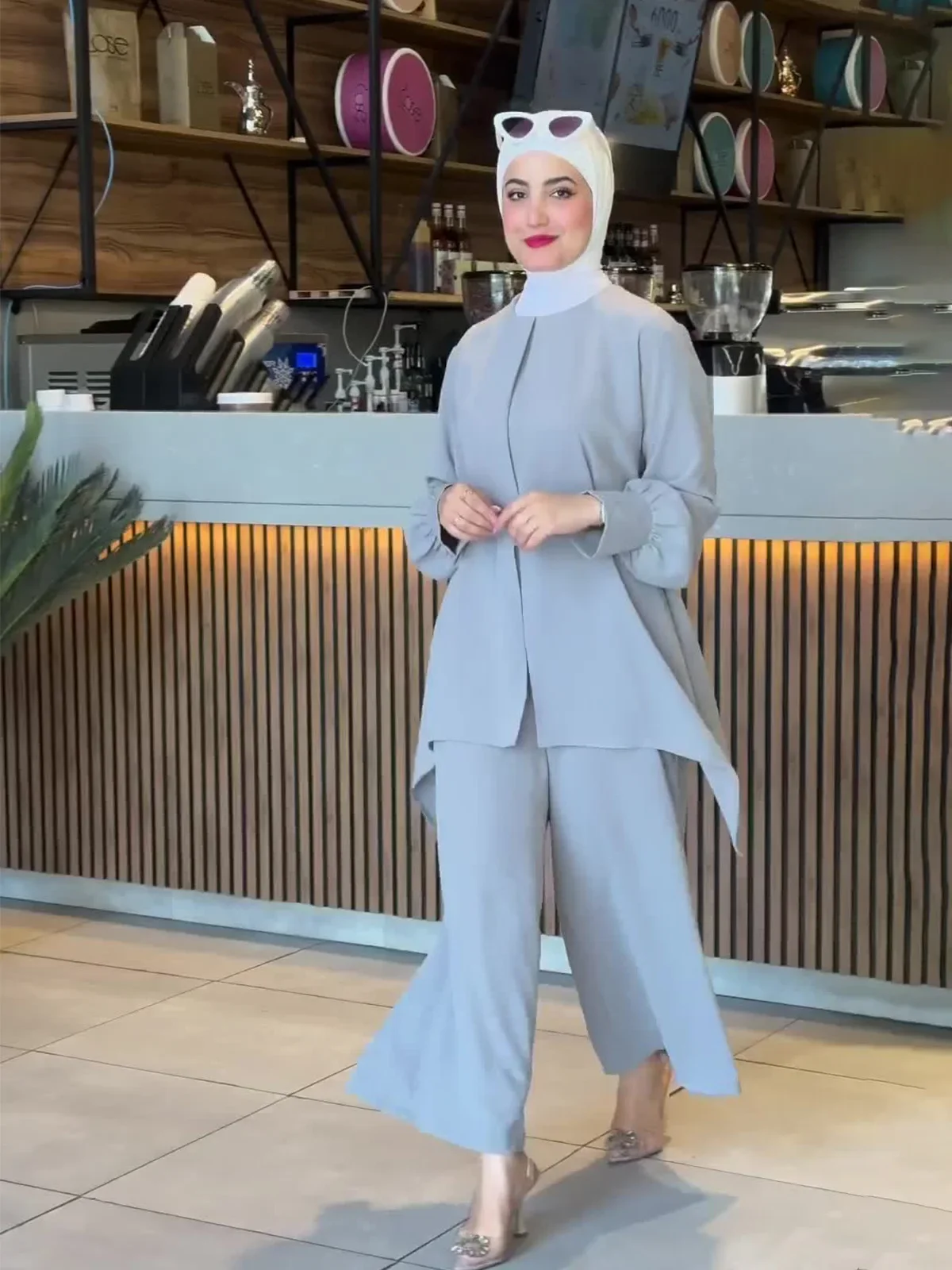 Muslim Two Piece Set Women Top Sashes Wide Leg Pants Suit Ramadan Morocco Dubai Islam Casual Ensemble Femme Arabic Outfits