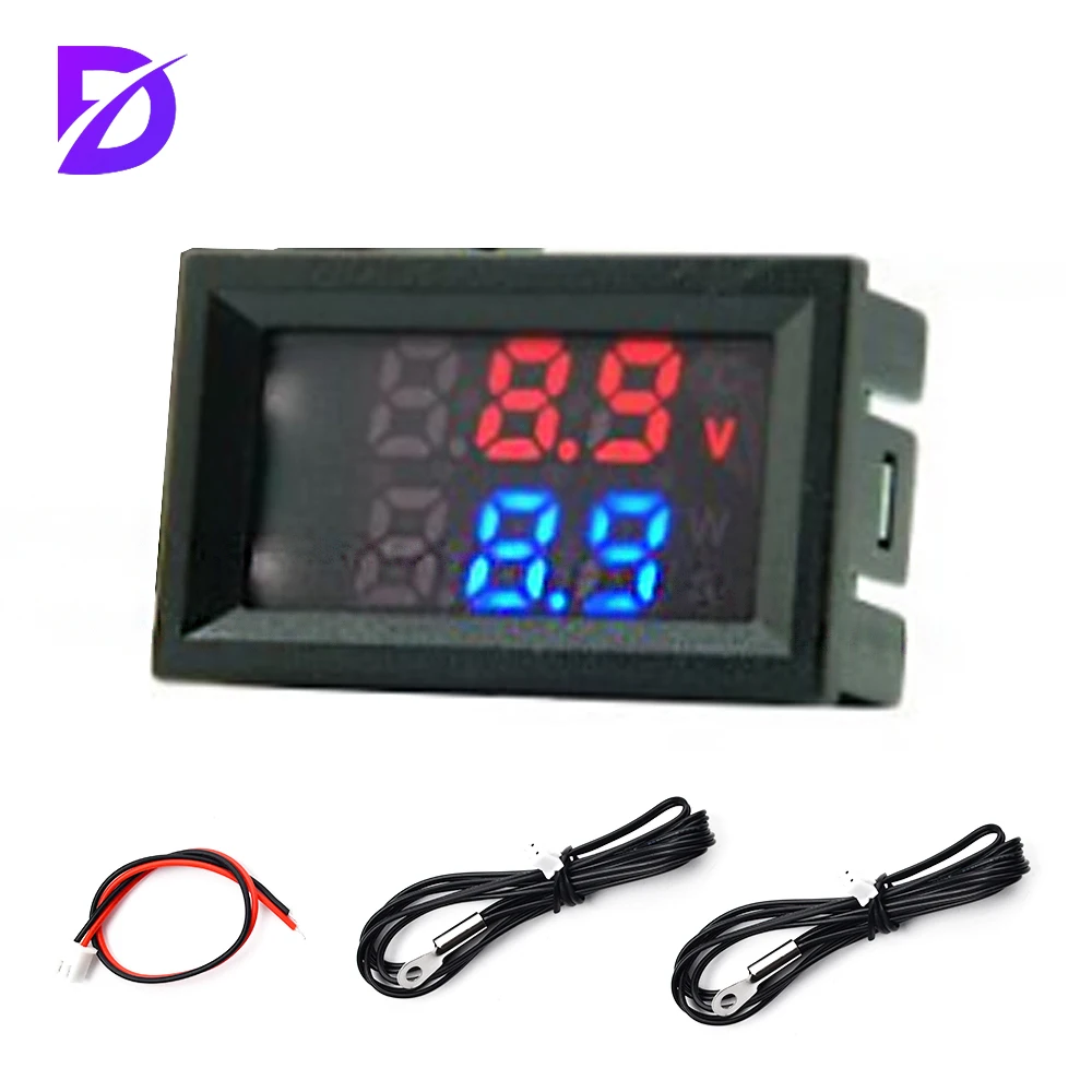 DC 4-30V LED Display Dual Red Blue Green Digital Temperature Sensor DC single voltage dual Thermometer NTC 10K 3950 Probe Cable