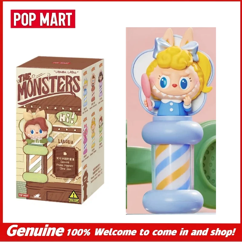 

Genuine Pop Mart The Monsters Retro Barbershop Luminous Light Up Fridge Magnet Blind Box Labubu Trendy Gifts Quality Goods