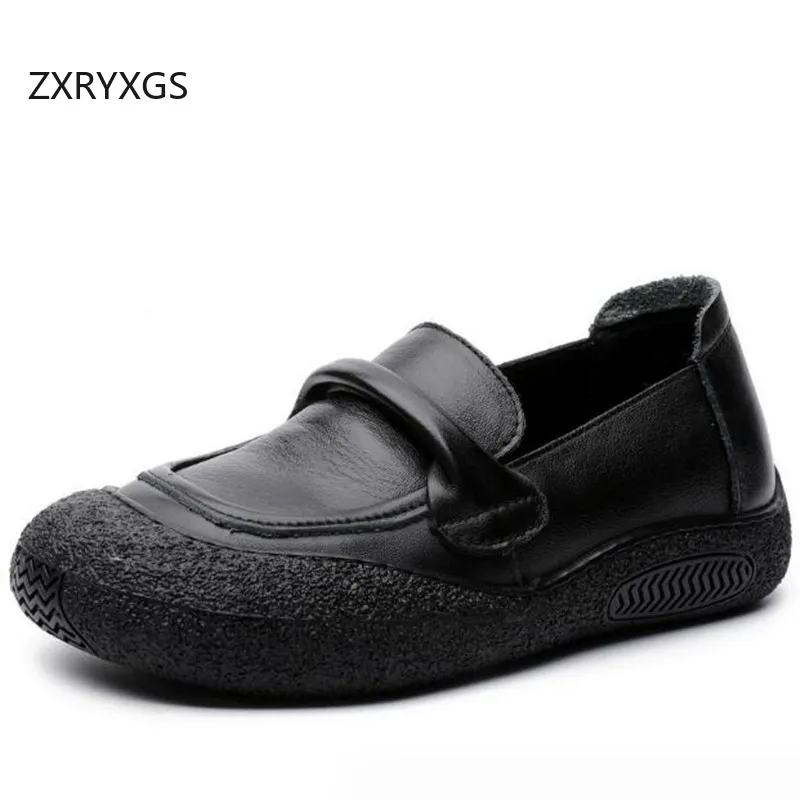 ZXRYXGS 2024 capa superior de piel de vaca nuevos zapatos planos suela suave zapatos cómodos de cuero para mujer zapatillas casuales zapatos de tendencia de temperamento