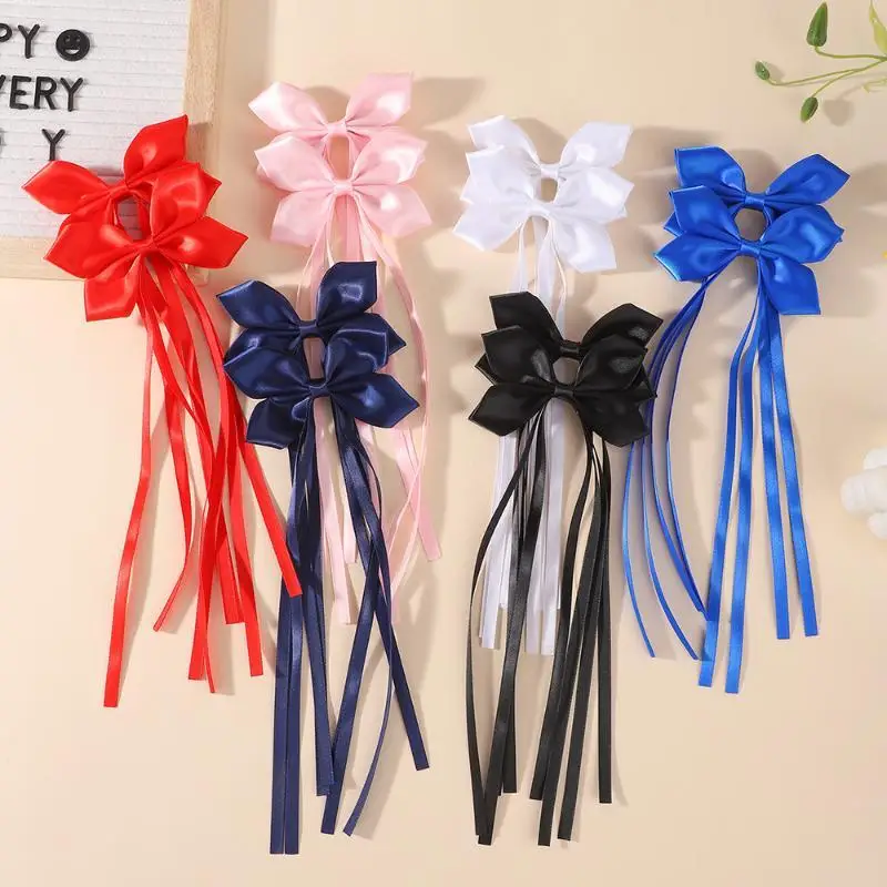 2Pcs Flowy Tassel Bowknot Hair Clips Extra Long Ribbon Bow Barrettes Gentle Hair Accessories for Girls Photography Shoots