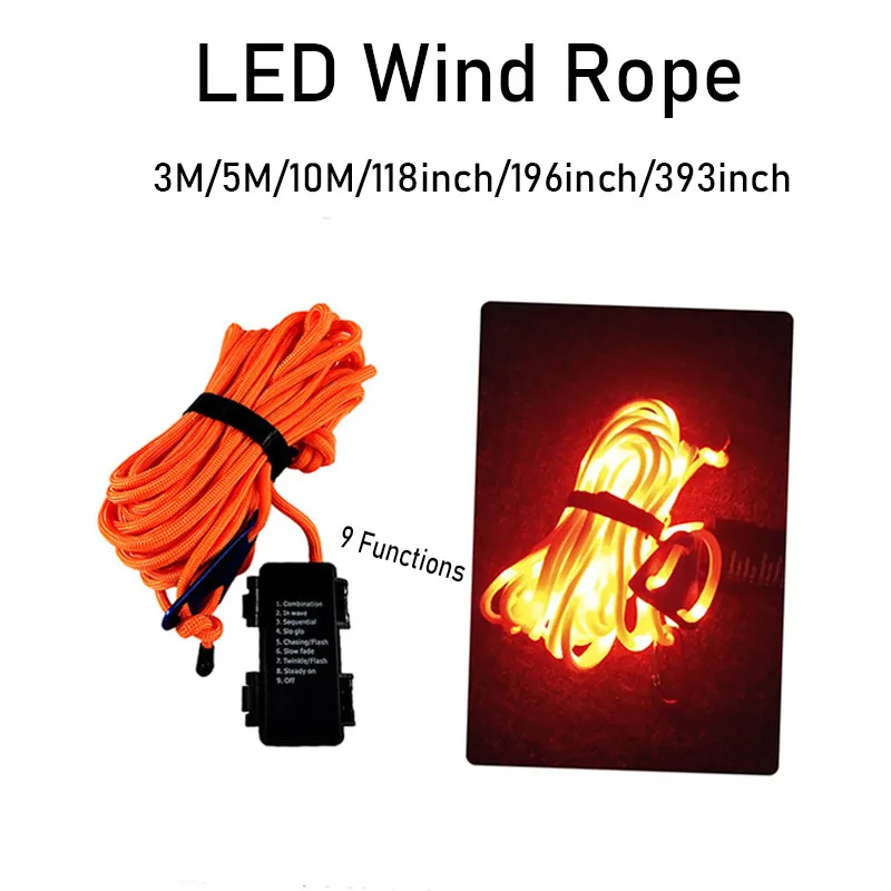 

LED Camping Tent Wind Rope Camping 6mm Luminous Lamp Light Ropes with Nine Functions Outdoor Tool Windproof Waterproof Rope