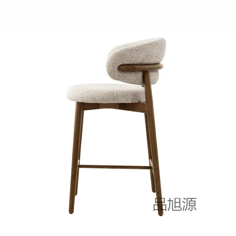 Modern Solid Wood Bar Chair Nordic Bar Stool for Kitchen Light Luxury Cloth High Feet Barstool Household Living Room Stool Chair