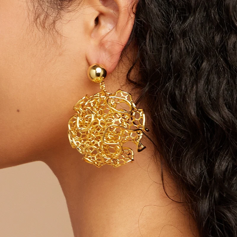 IVOG Round Vintage Earrings For Women 18k Gold Plated Drop Earring Fahion Jewelry Wedding Accessory Pendientes Official-Website - Image 3
