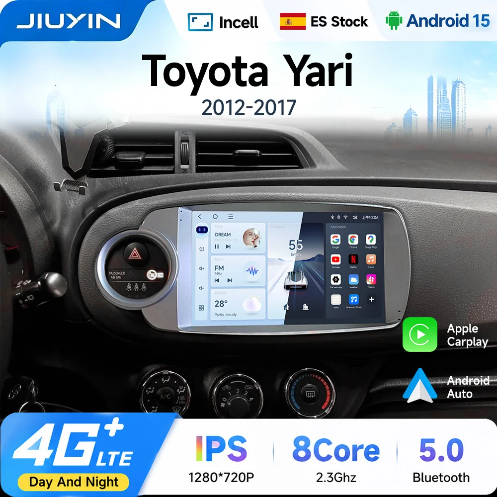 Image of JIUYIN 9" Android Autoradio für Toyota Yaris 2012-2017, kabelloses CarPlay, Auto-Navigation, GPS, Multimedia-Player, Stereo, WIFI, Touchscreen