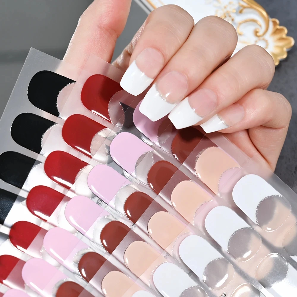 Semi Cured Wraps Fast Gel Nail Sticker Soild Nail Gel Wraps Adhesive Full Cover Gel Nail Decal UV Lamp Cured Manicure Decoration