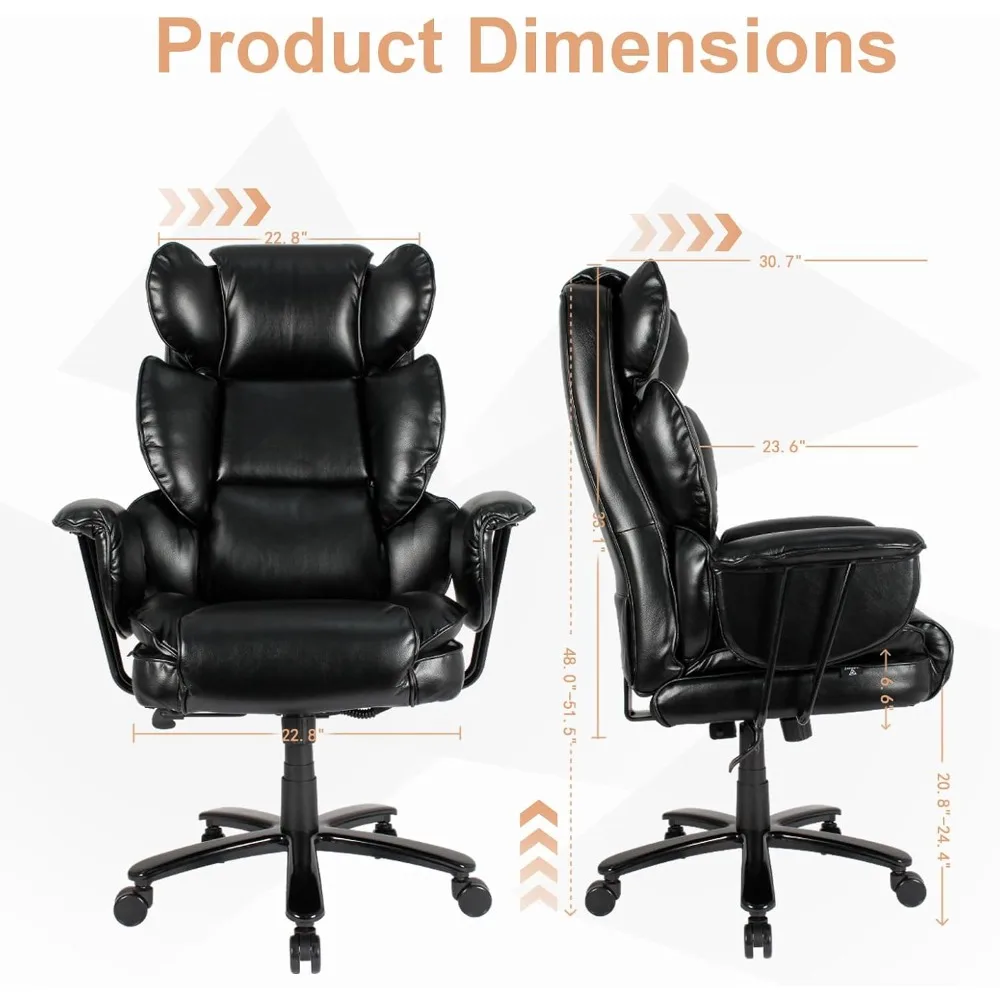 كرسي مكتب كبير وطويل بوزن 500 رطل، كرسي مكتب للأشخاص الثقيلين مع مقعد عريض ودعم قطني، جلد مريح عالي الظهر E