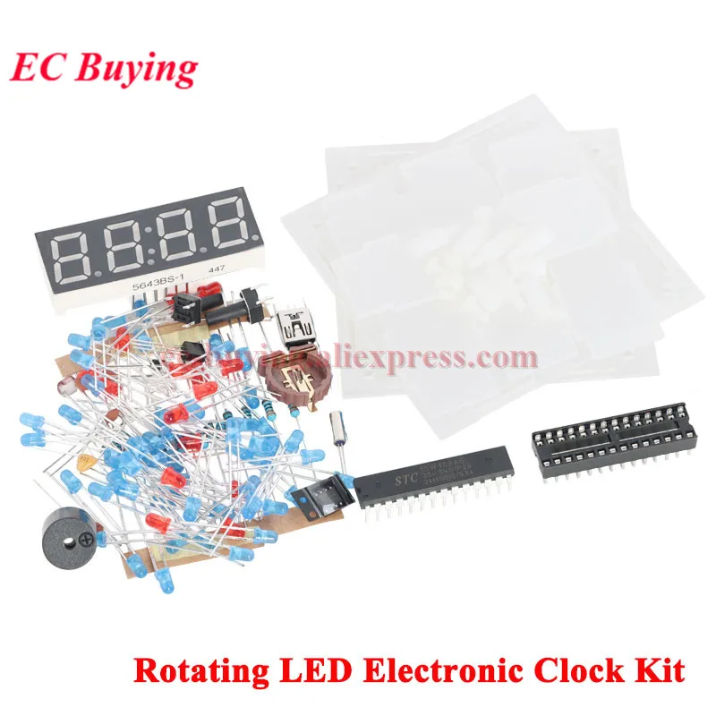 Rotating LED Display Alarm Electronic Clock DIY Kit Case Shell Light Control Temperature DS1302 C8051 MCU Module STC15W408AS