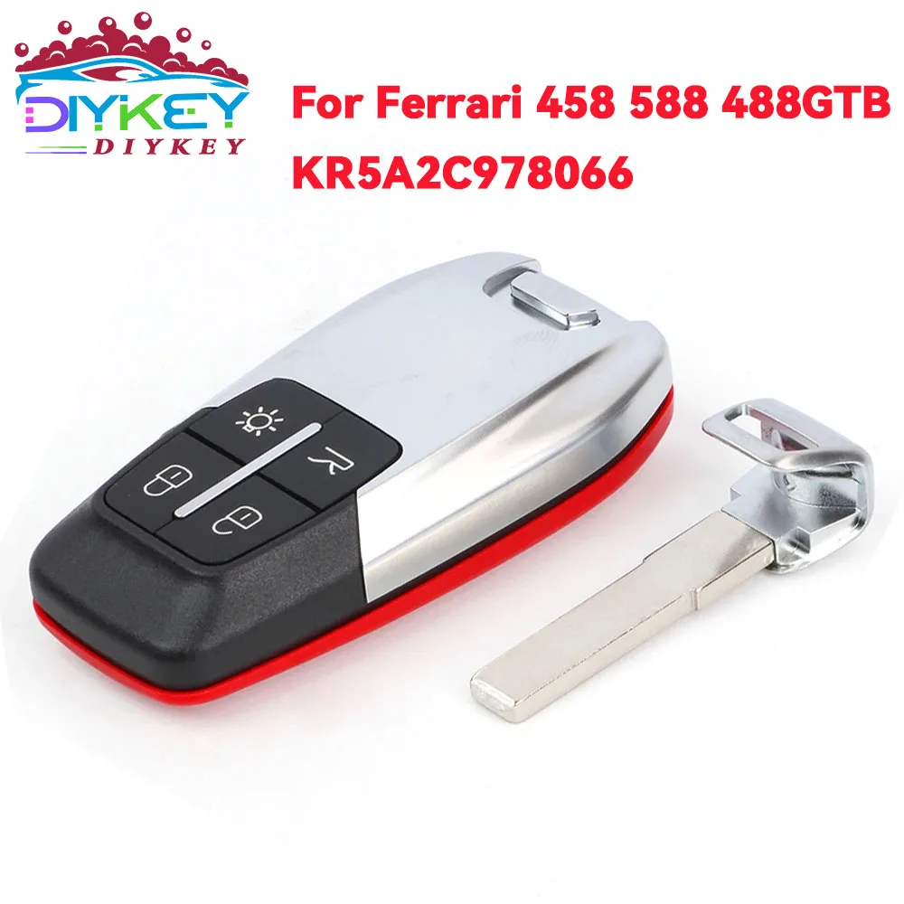 

Брелок для ключей DIYKEY с 4 кнопками KR5A2C978066 для Ferrari 458 588 488GTB LaFerrari 2014 2015 2016 2017-2020, смарт-пульт дистанционного управления 433 МГц 4A, чип